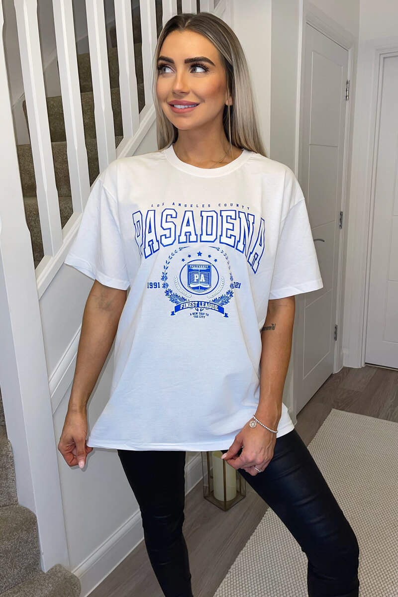 White Pasadena Slogan Oversized T-Shirt - Image 3