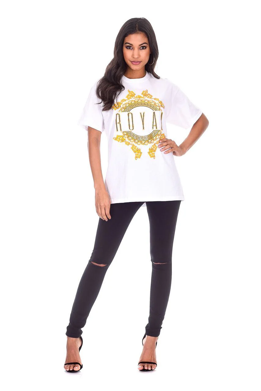 White Royal Slogan T-Shirt - Image 2