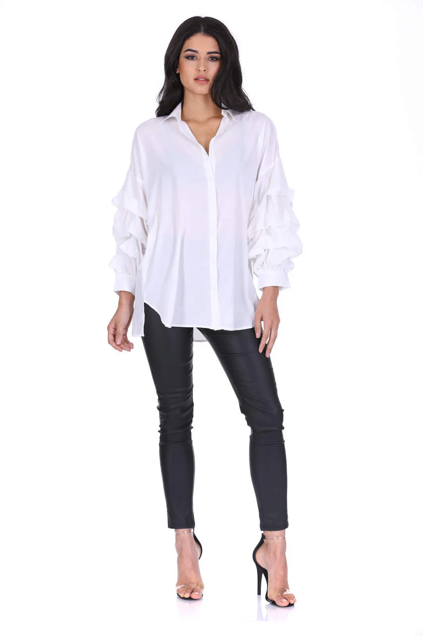 White Ruffle Sleeve Shirt - Image 2