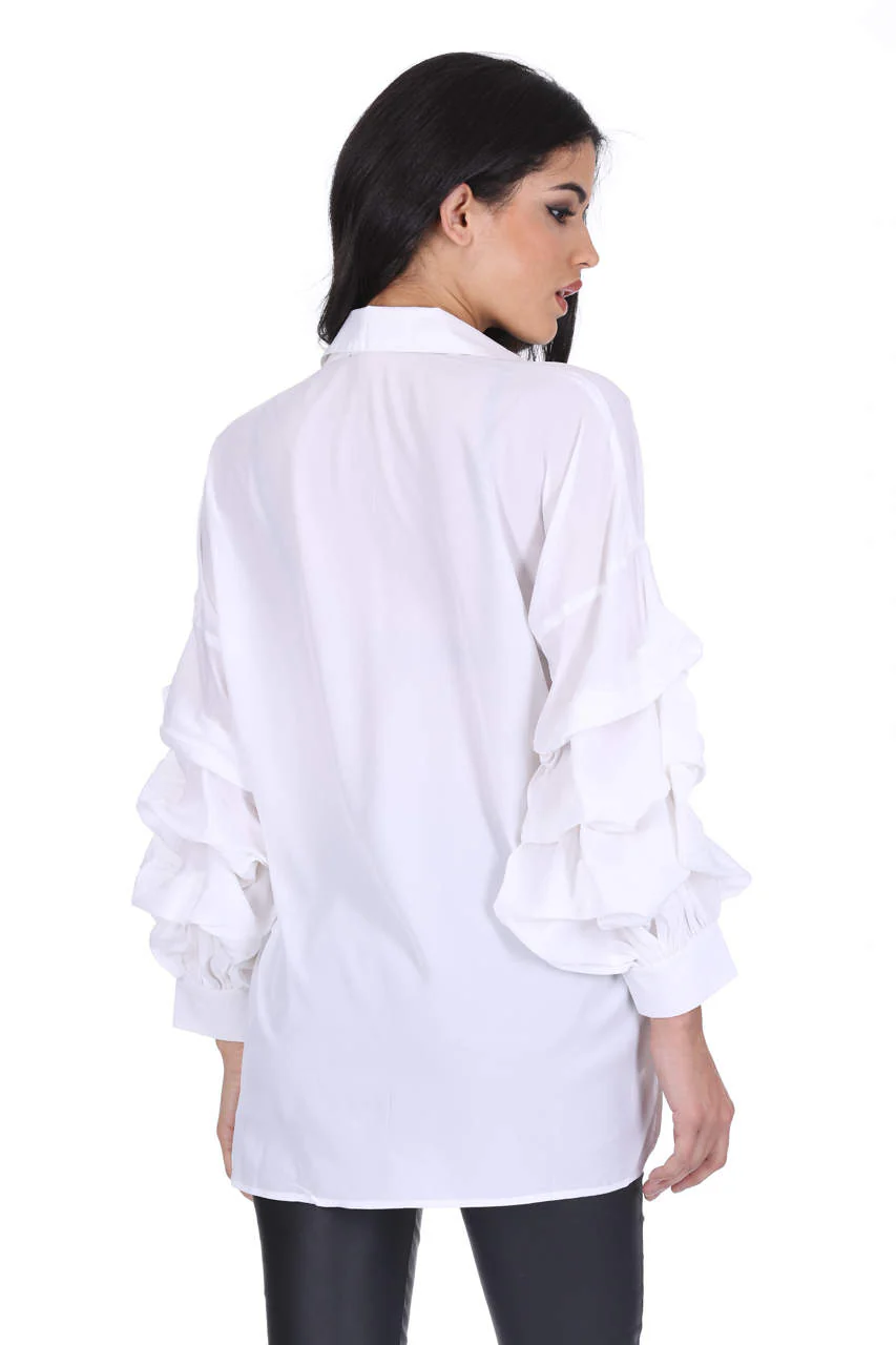 White Ruffle Sleeve Shirt - Image 3