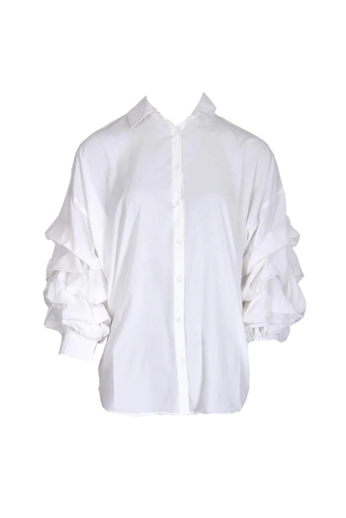 White Ruffle Sleeve Shirt - Image 4