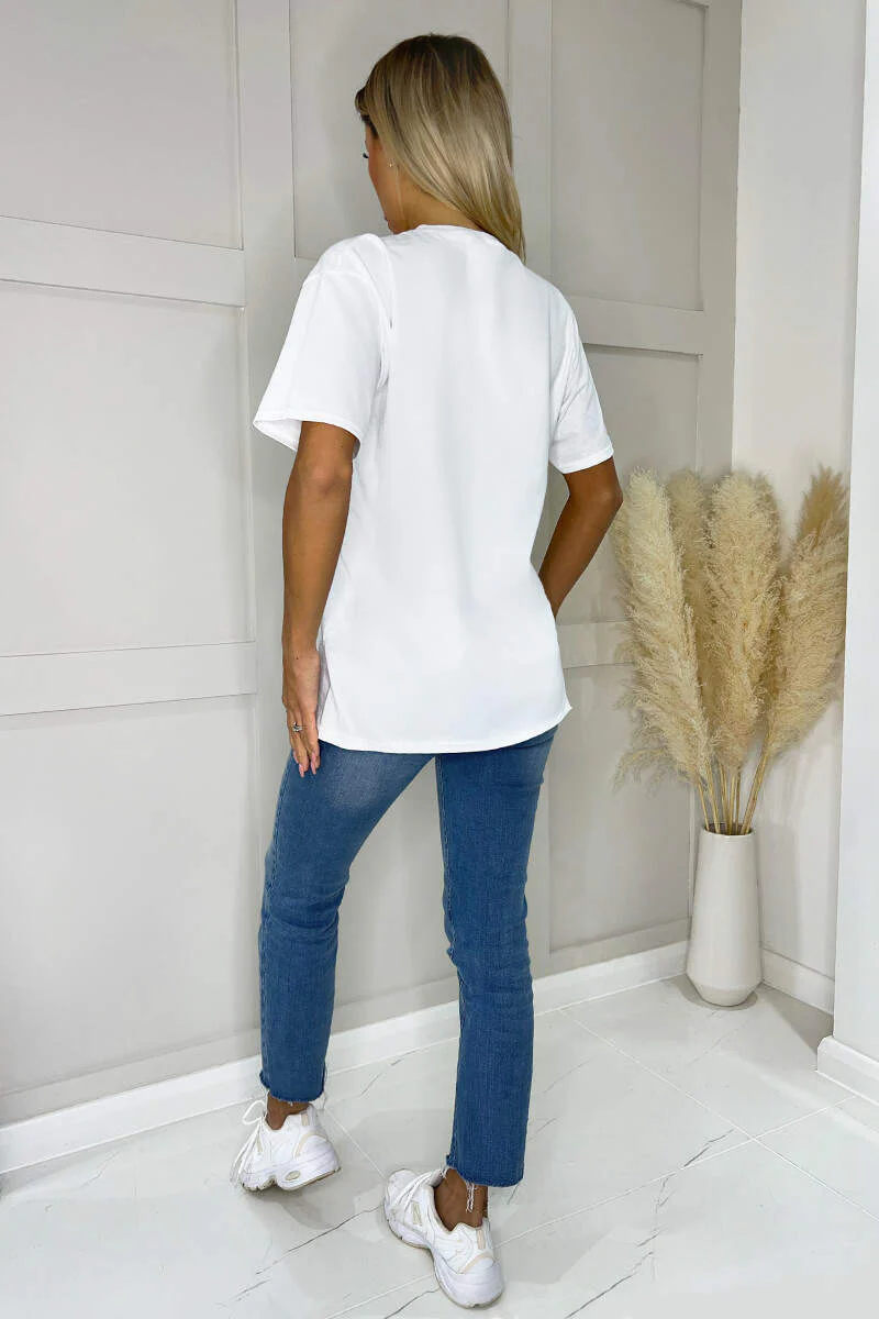 White USA Slogan T- Shirt - Image 4