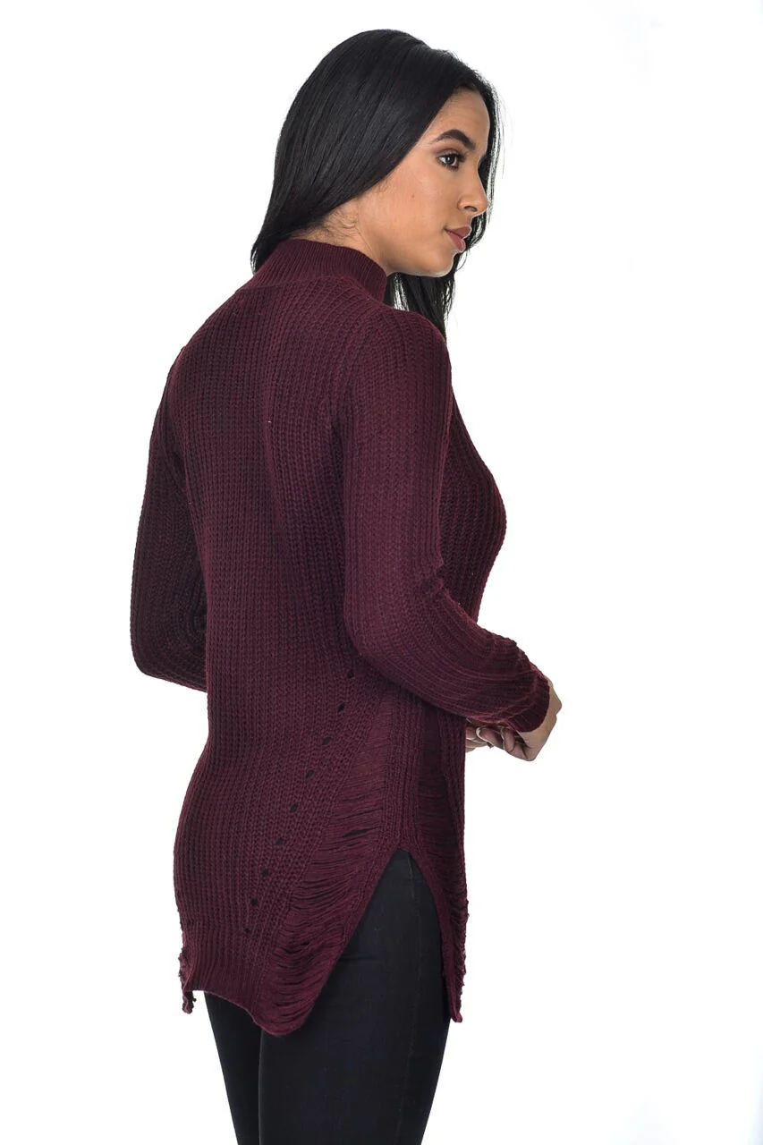 Wine Choker Ladder Cable Knit Jumper - Image 3