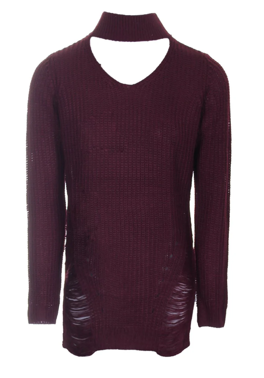 Wine Choker Ladder Cable Knit Jumper - Image 4