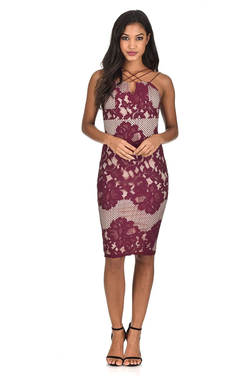 Wine Crochet Strappy Midi Dress - Image 2