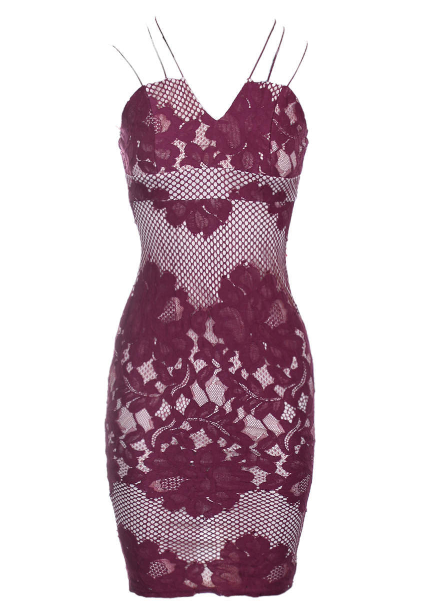 Wine Crochet Strappy Midi Dress - Image 4
