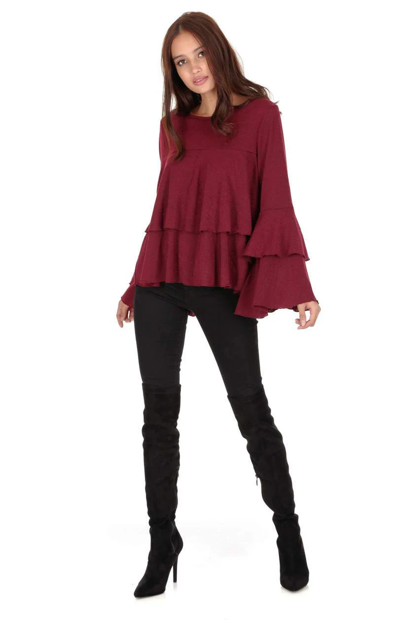Wine Frill Long Sleeve Jumper - Image 2