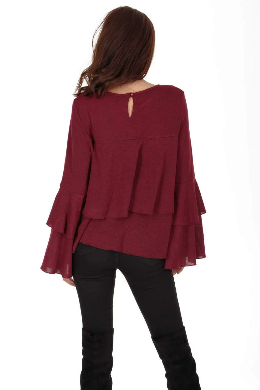 Wine Frill Long Sleeve Jumper - Image 3