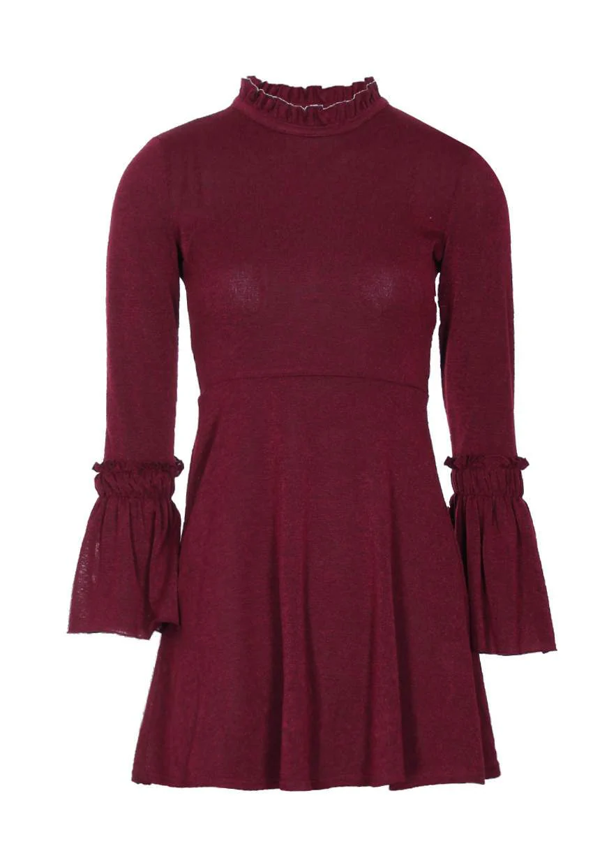 Wine High Neck Bell Sleeve Tunic - Image 4