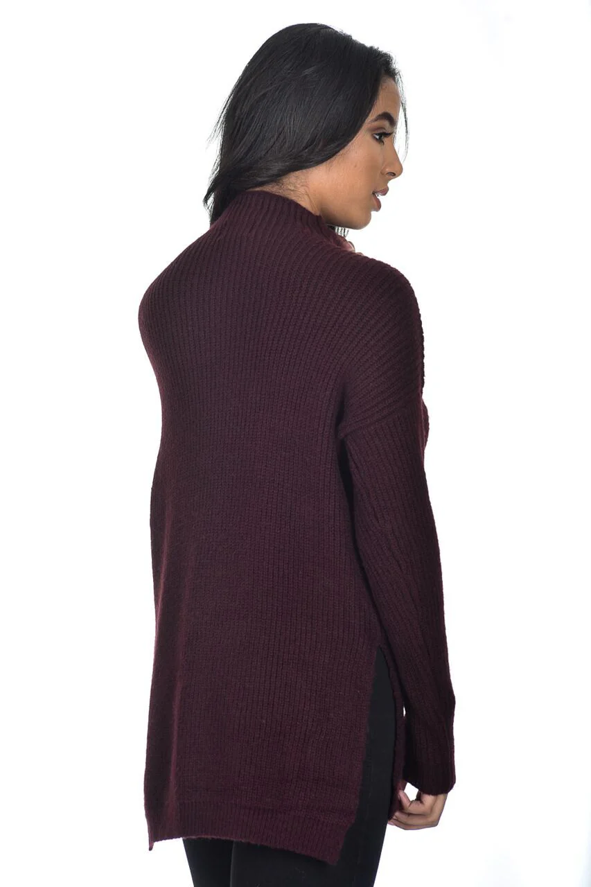 Wine High Neck Side Split Jumper - Image 3