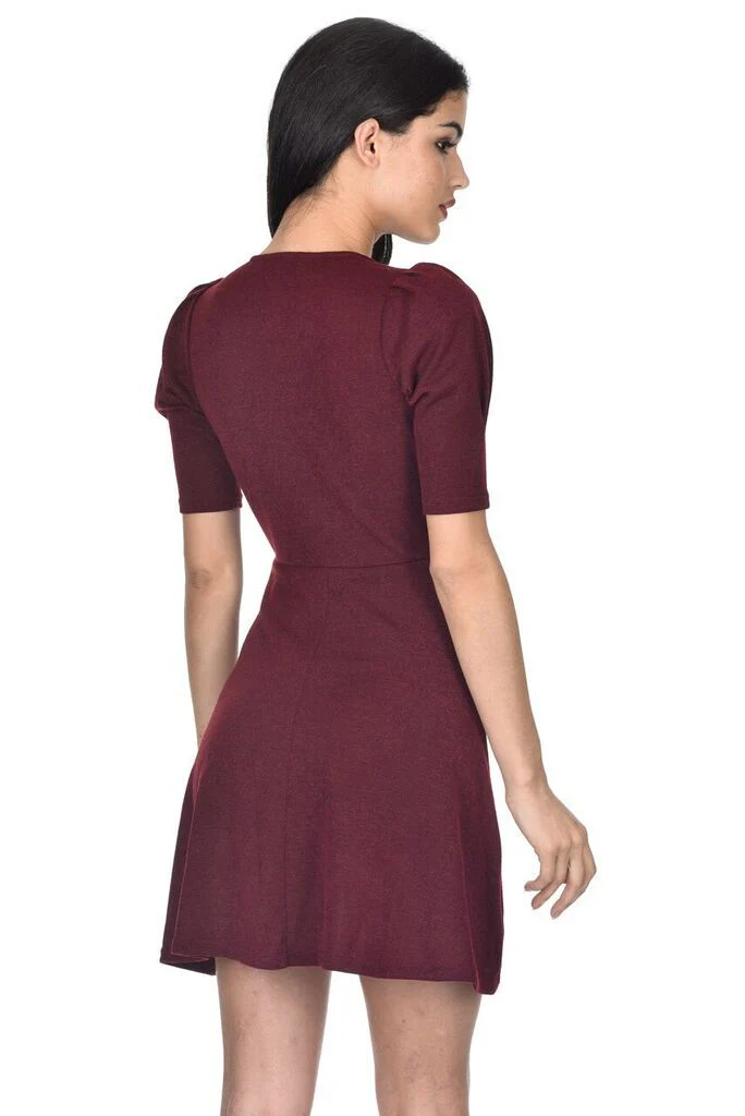 Wine Knitted Knot Front Dress - Image 3