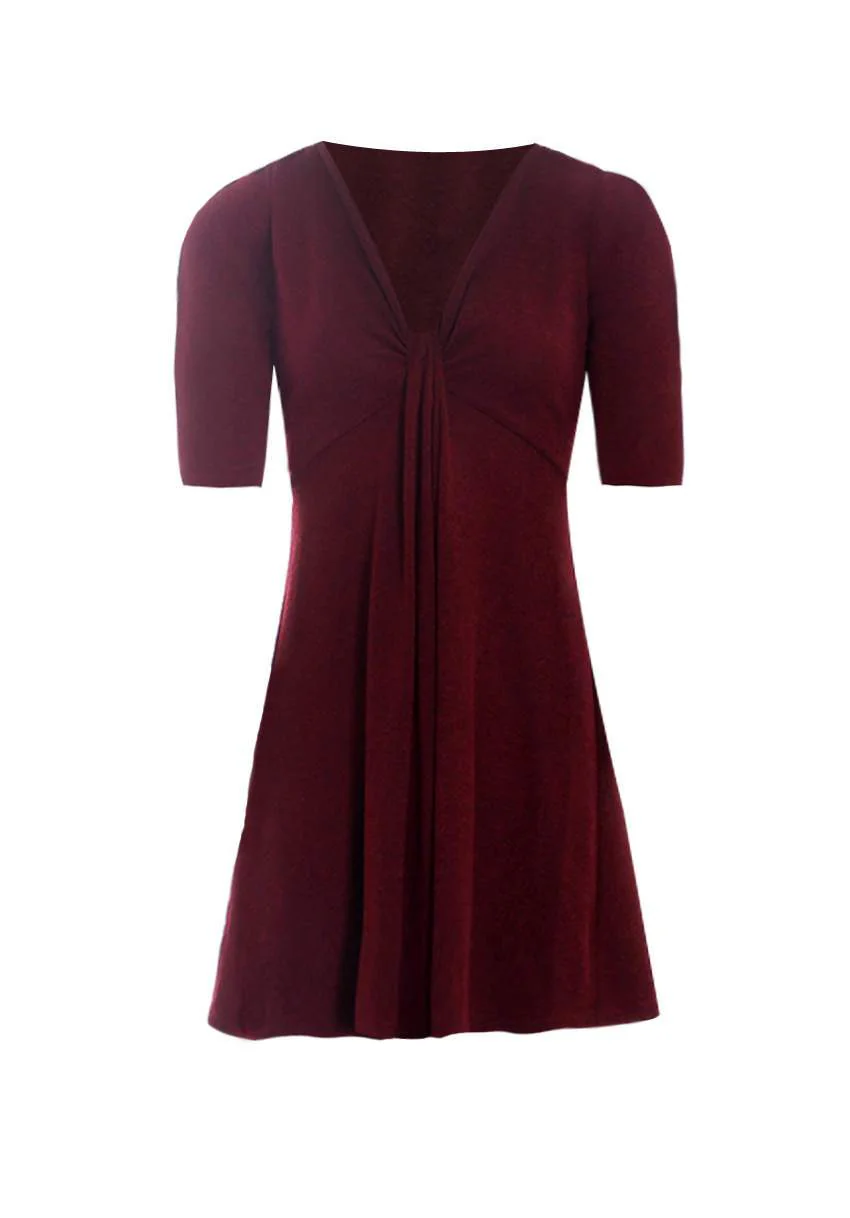 Wine Knitted Knot Front Dress - Image 4