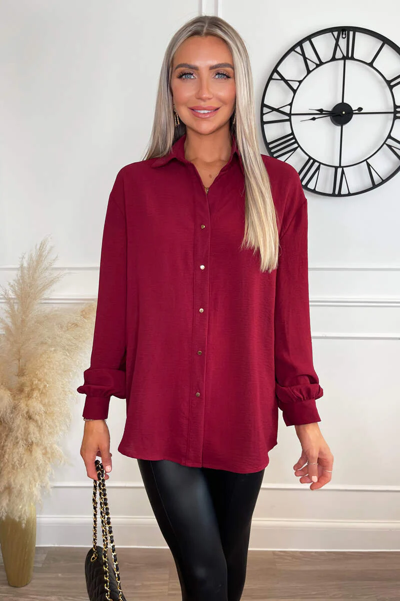 Wine Long Sleeve Gold Button Front Shirt - Image 2