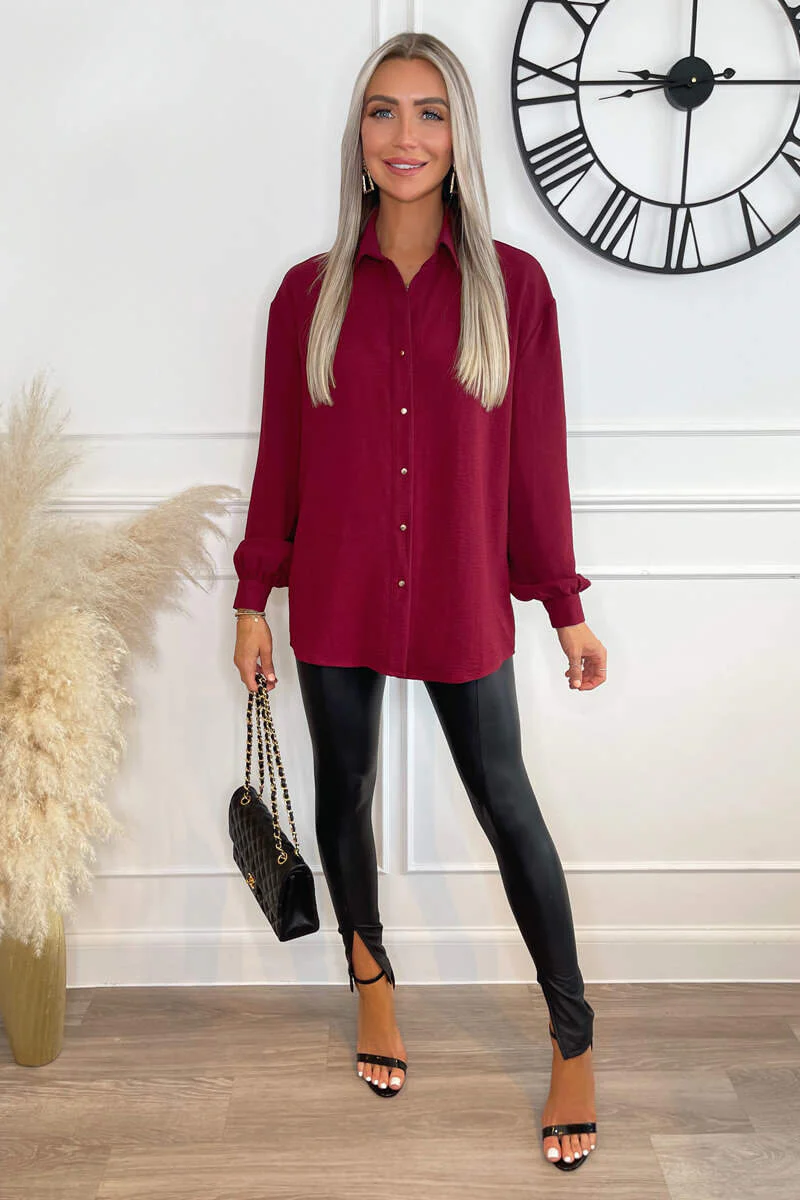 Wine Long Sleeve Gold Button Front Shirt - Image 4