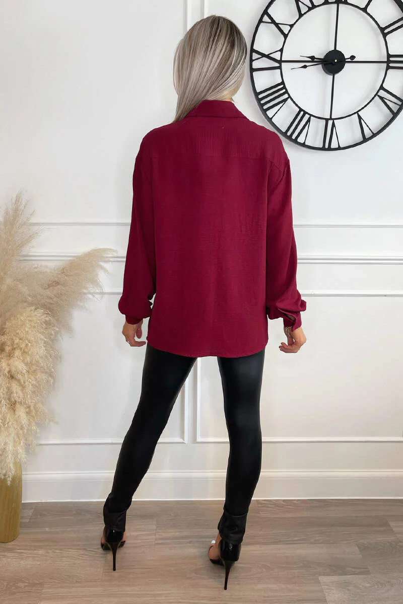 Wine Long Sleeve Gold Button Front Shirt - Image 5
