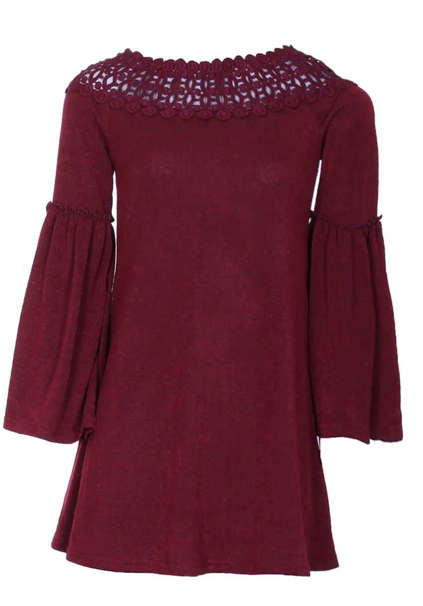 Wine Off The Shoulder Frill Swing Dress - Image 4