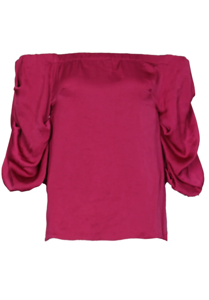 Wine Off The Shoulder Sleeve Detail Top - Image 4