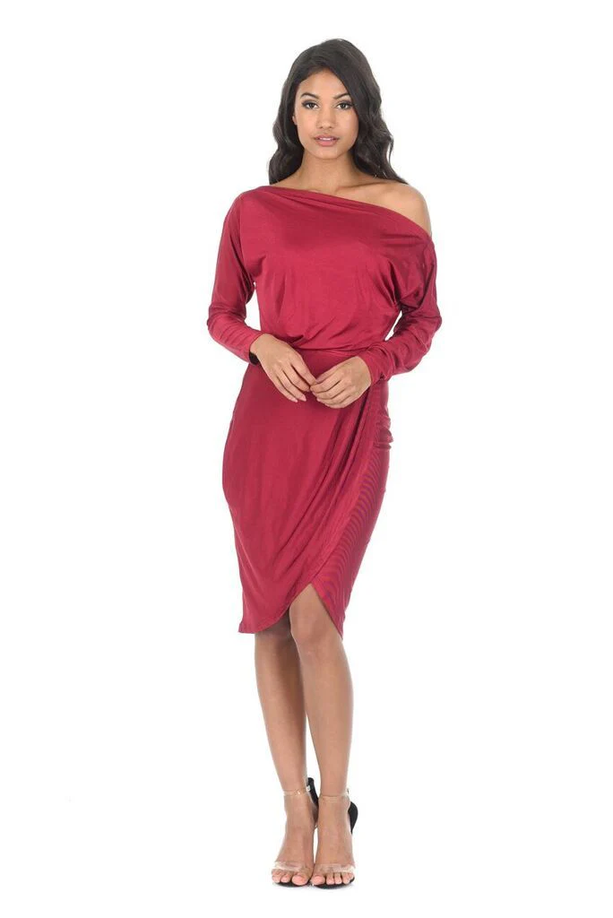 Wine Relaxed Shoulder Wrap Midi Dress - Image 2