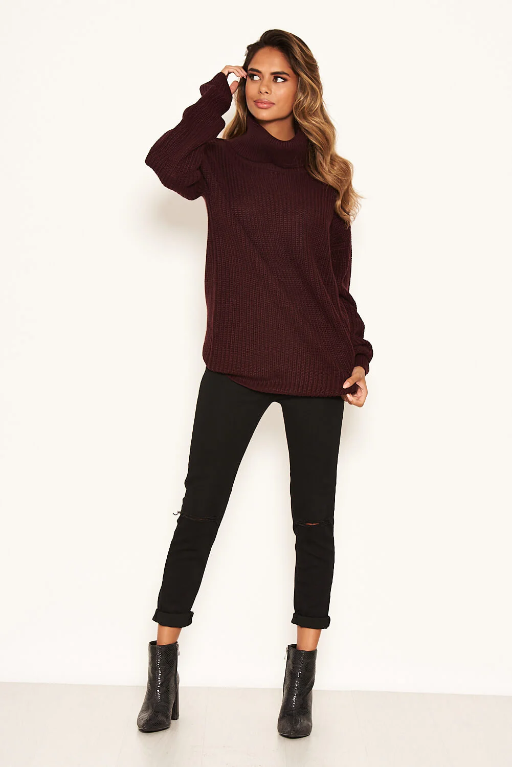 Wine Roll Neck Knit Jumper - Image 2