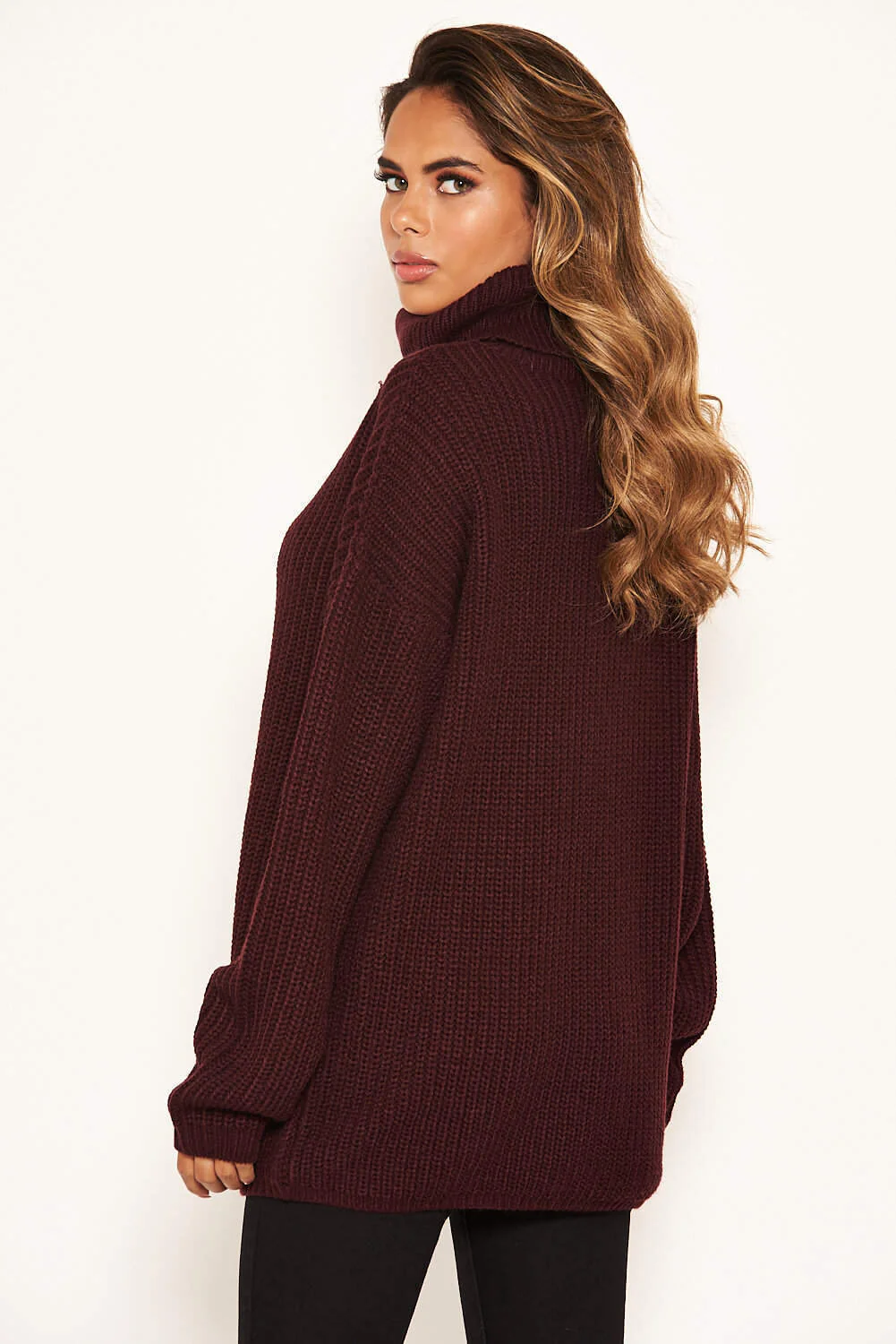 Wine Roll Neck Knit Jumper - Image 3
