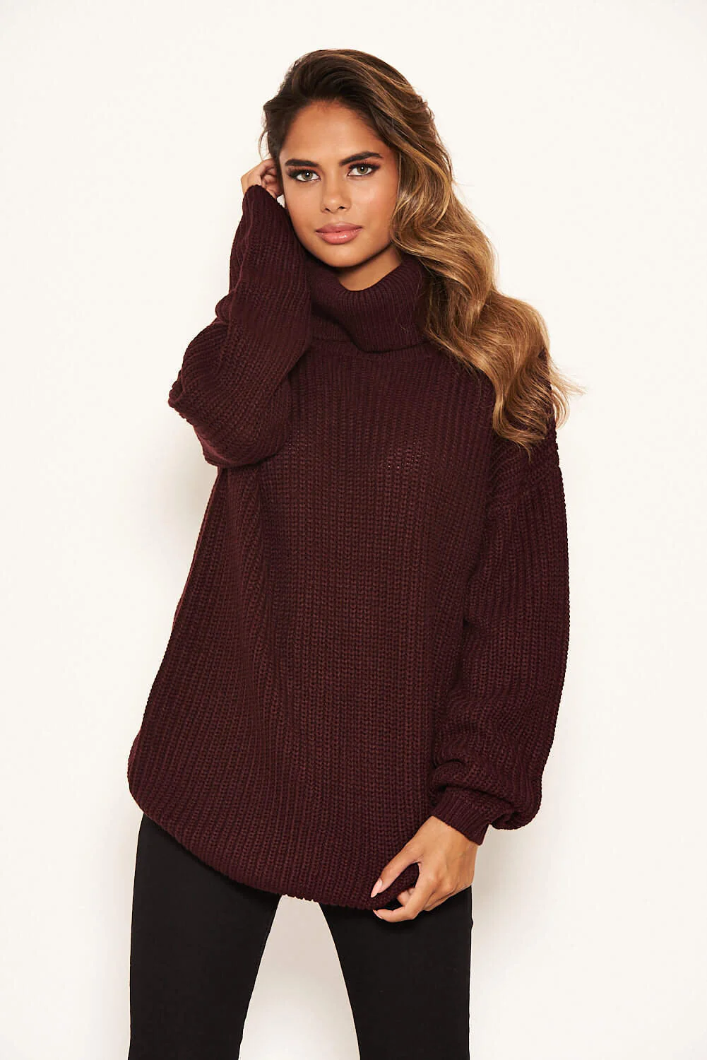 Wine Roll Neck Knit Jumper - Image 5