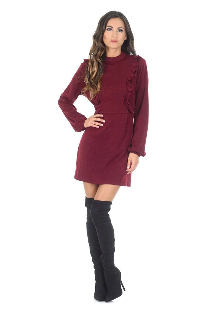 Wine Frill Front Dress - Image 2
