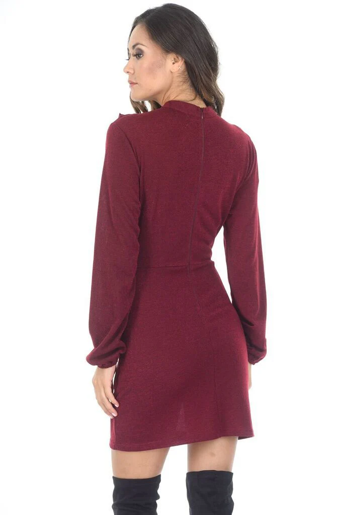 Wine Frill Front Dress - Image 3