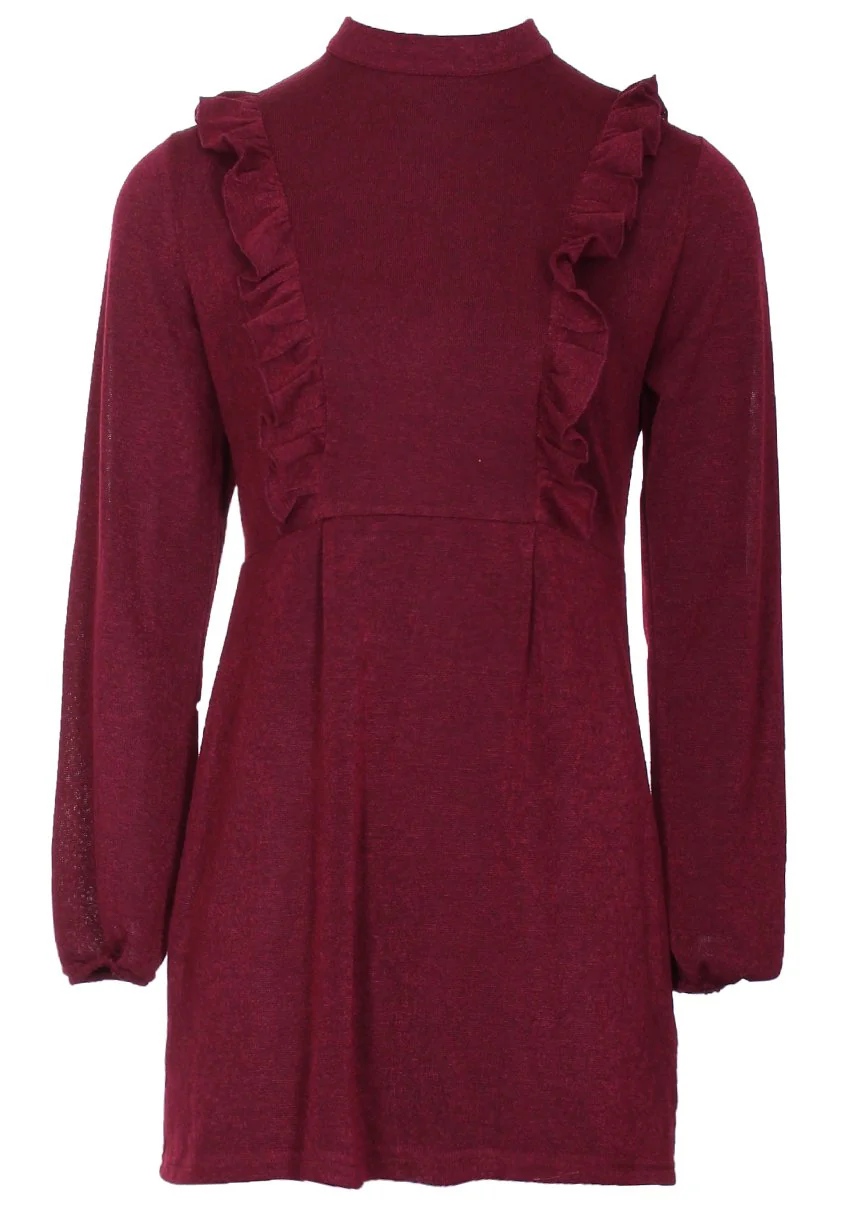 Wine Frill Front Dress - Image 4