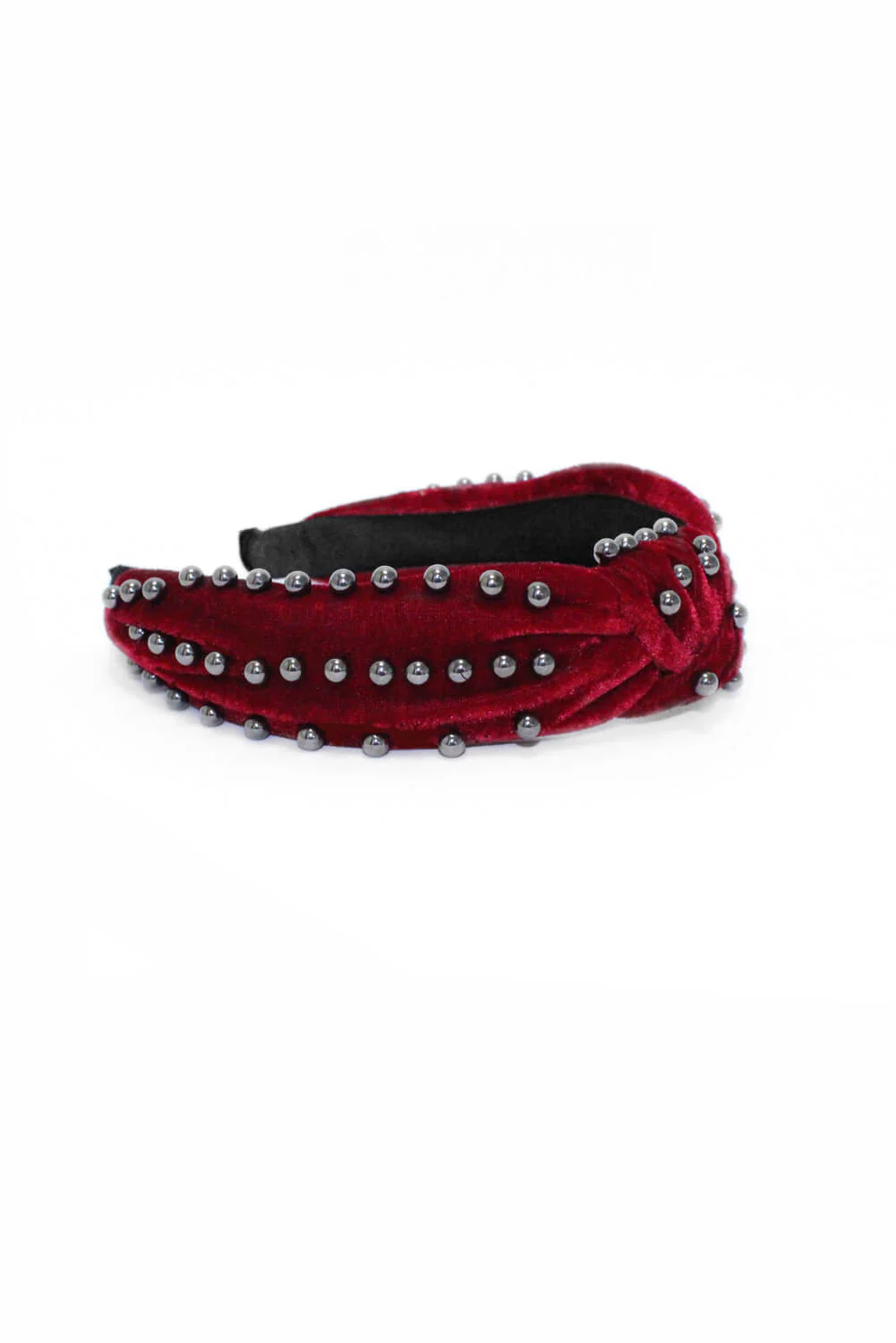 Wine Velvet Studded Knot Headband - Image 3