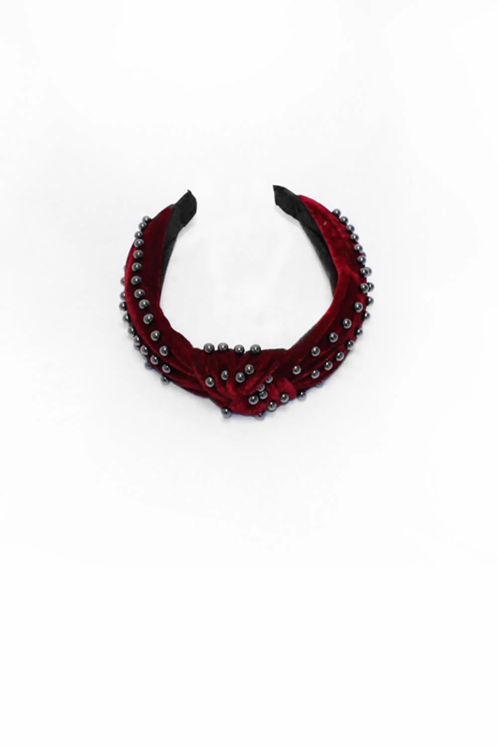 Wine Velvet Studded Knot Headband - Image 4
