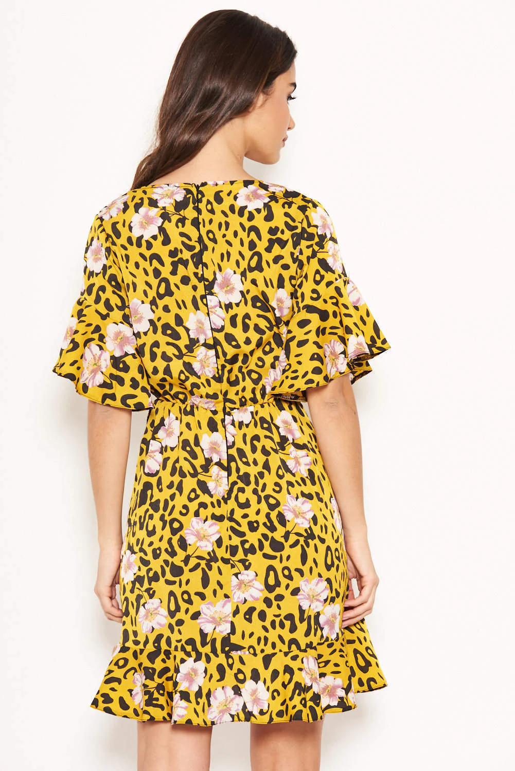 Yellow Animal Print Dress With Floral Detail - Image 3