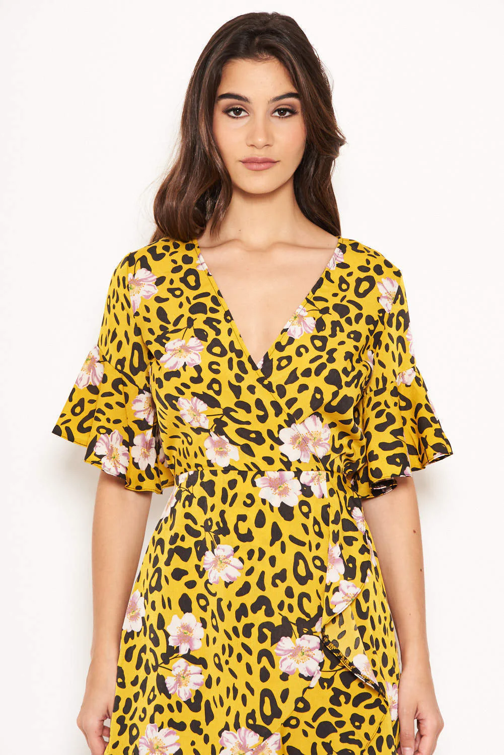 Yellow Animal Print Dress With Floral Detail - Image 6