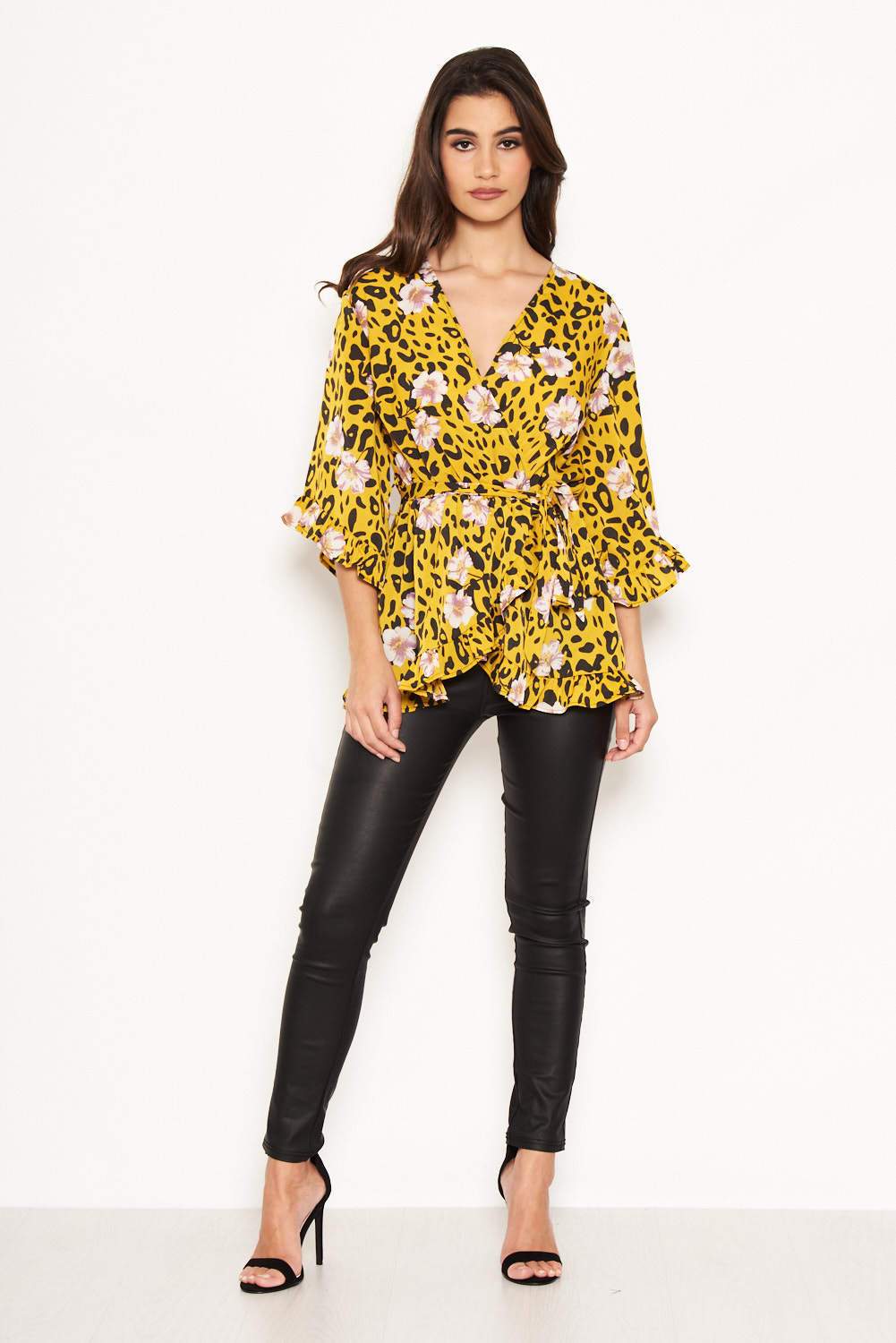 Yellow Animal Print Wrap Top - Image 2