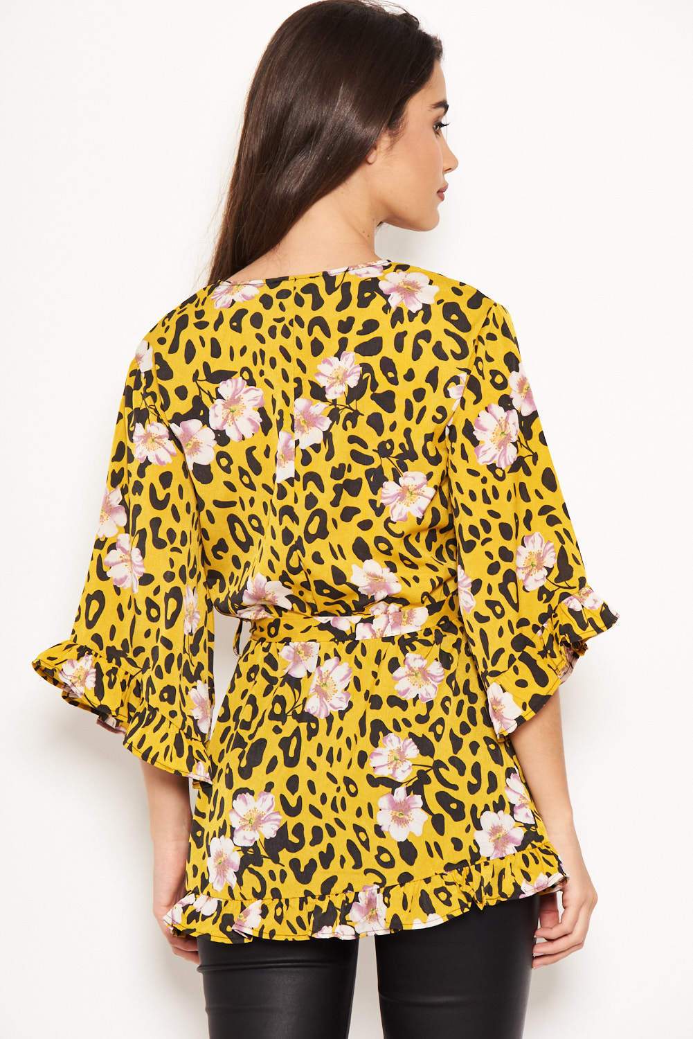 Yellow Animal Print Wrap Top - Image 3