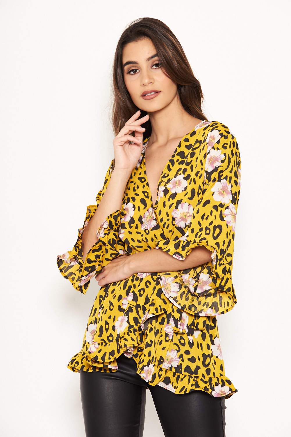 Yellow Animal Print Wrap Top - Image 4