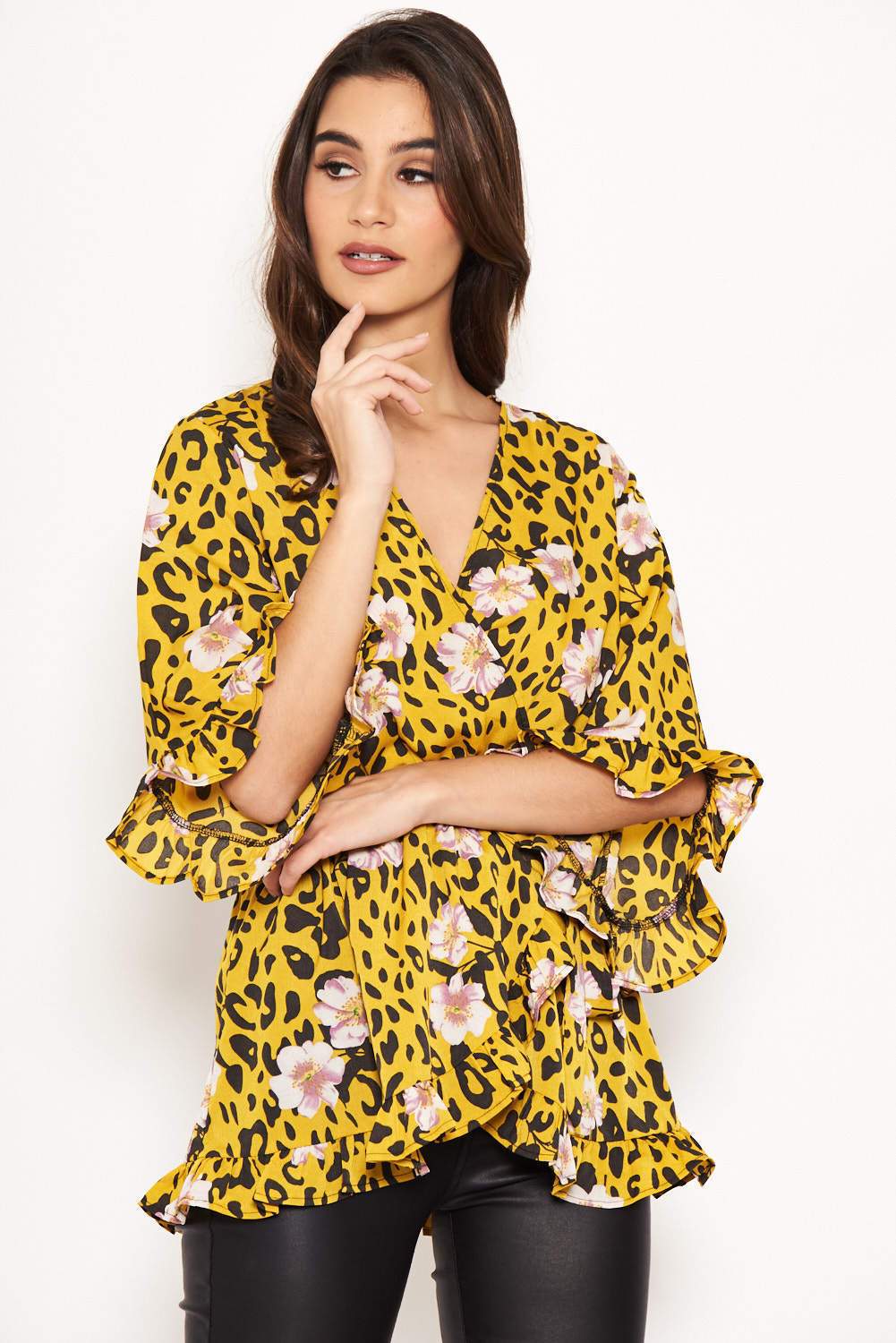 Yellow Animal Print Wrap Top - Image 5