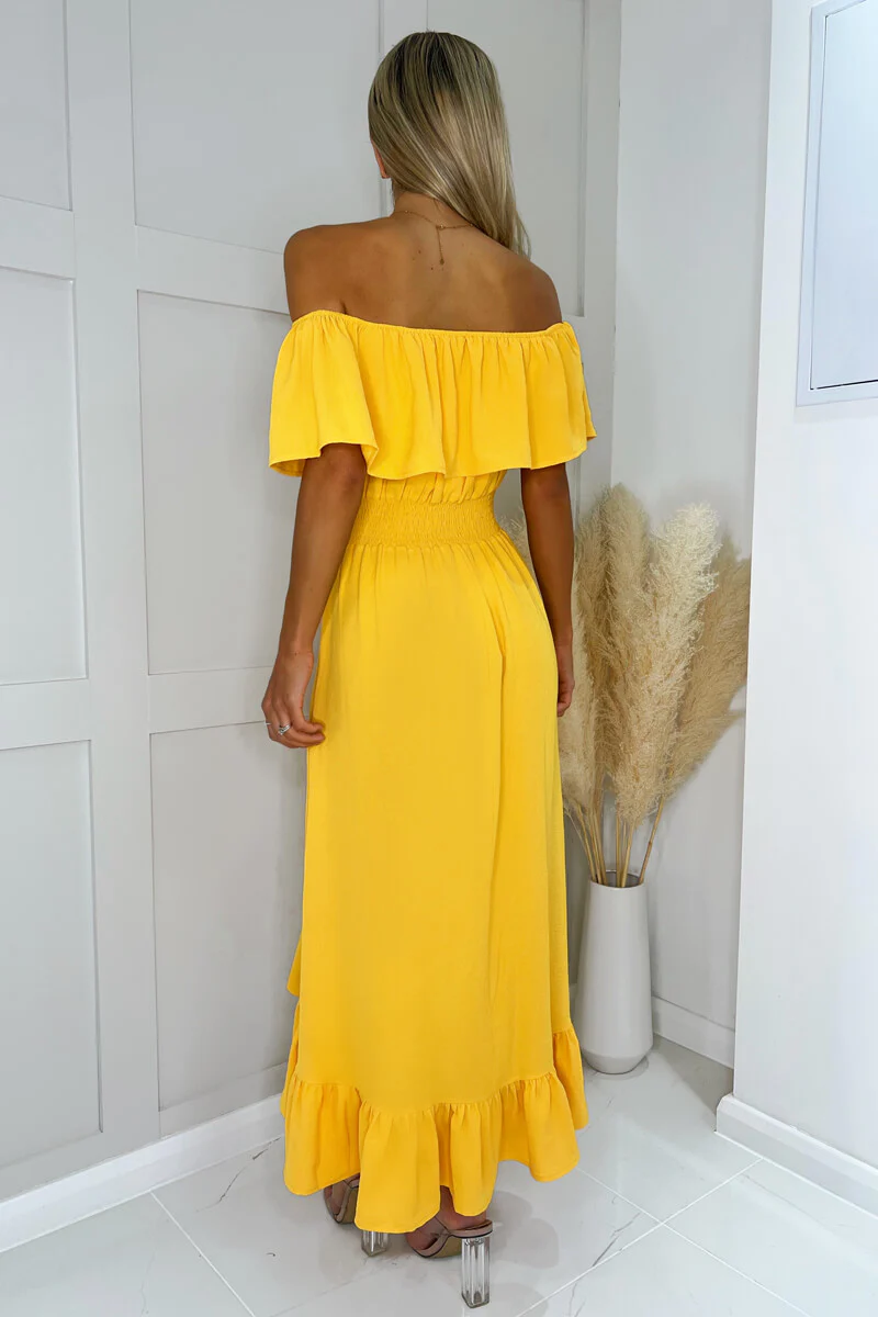 Yellow Bardot Style Midi Dress - Image 4