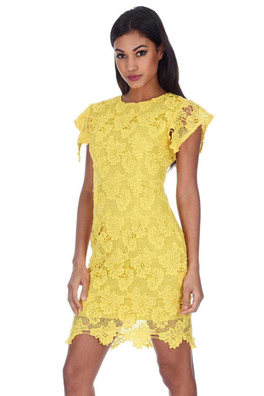 Yellow Crochet Midi Dress - Image 4