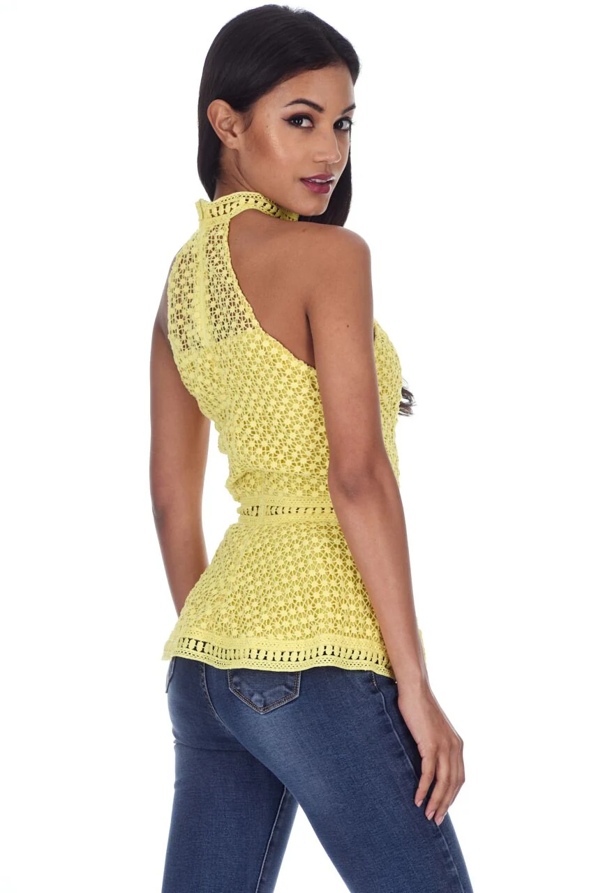 Yellow Crochet Peplum Top - Image 3
