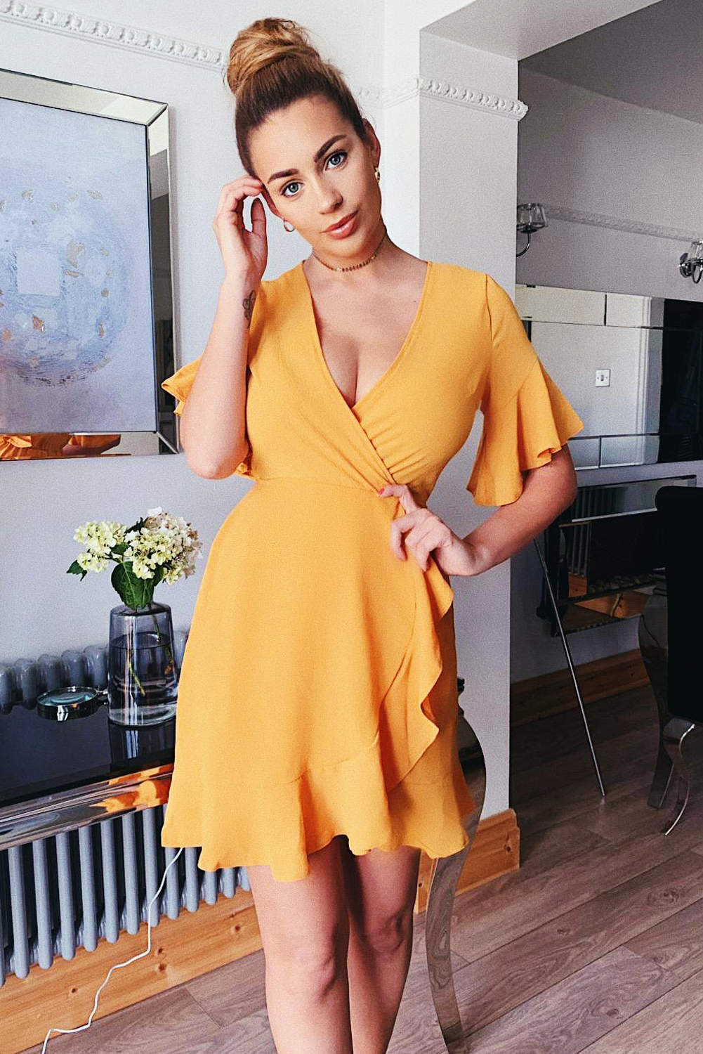 Yellow Frill Detail Wrap Dress - Image 2