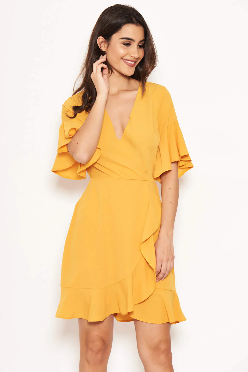 Yellow Frill Detail Wrap Dress - Image 3
