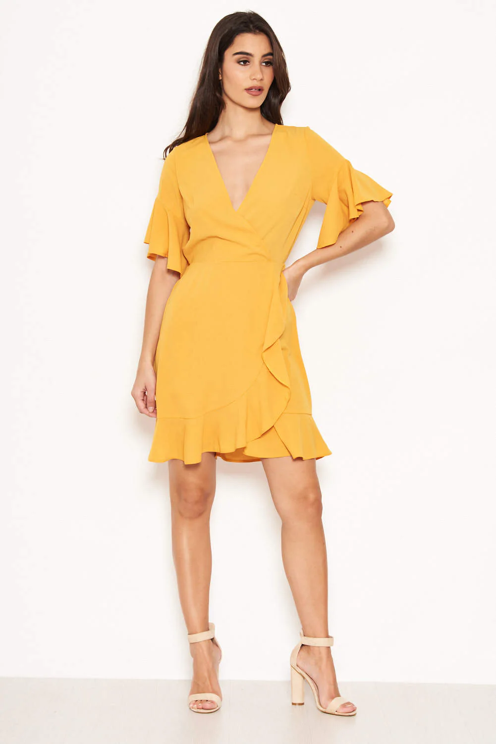 Yellow Frill Detail Wrap Dress - Image 4