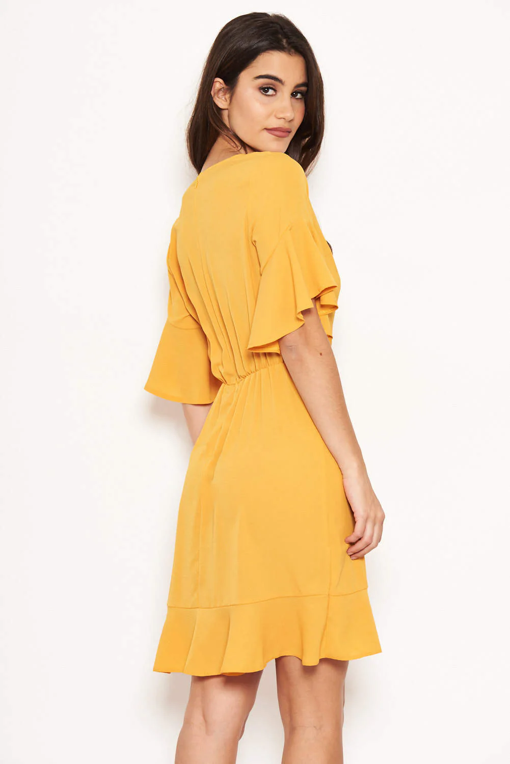 Yellow Frill Detail Wrap Dress - Image 5