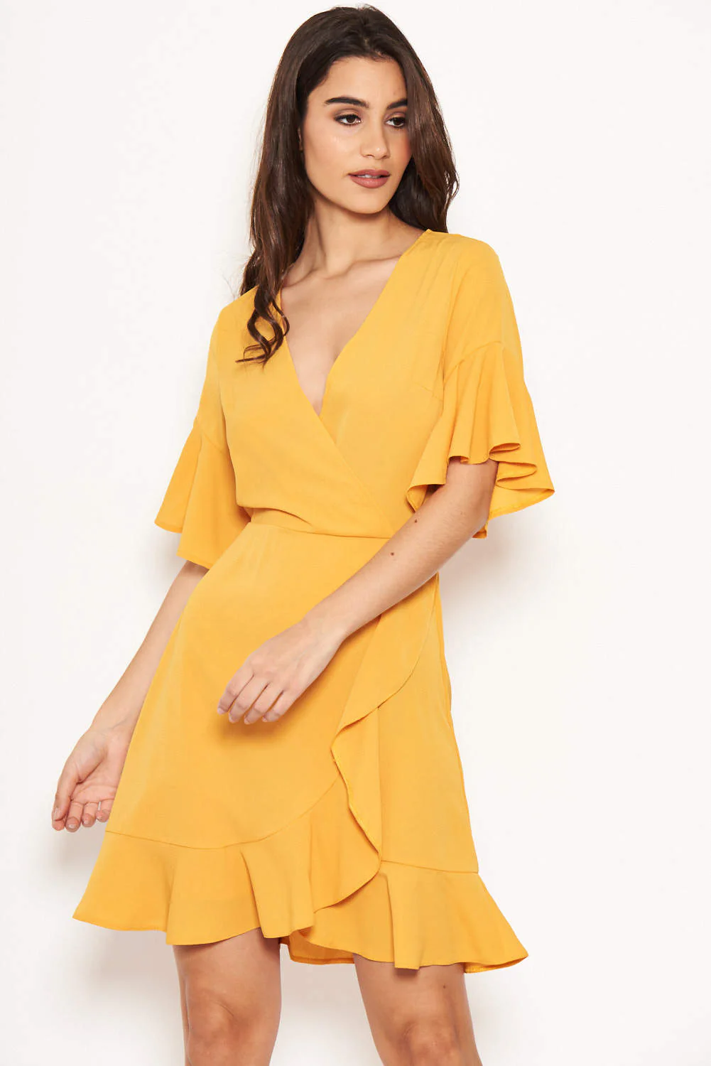 Yellow Frill Detail Wrap Dress - Image 6