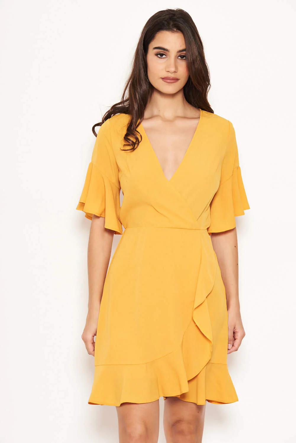 Yellow Frill Detail Wrap Dress - Image 7
