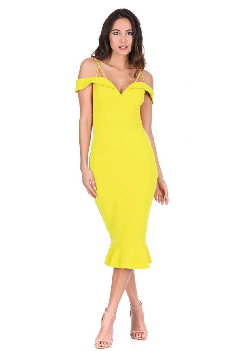 Yellow Off The Shoulder Strappy Fishtail Dress - Image 3