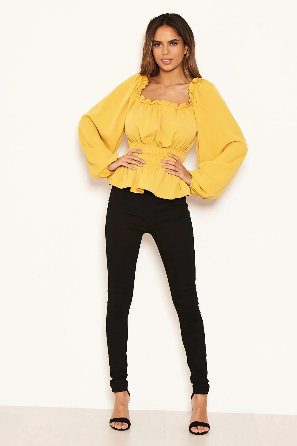 Yellow Square Neck Elasticated Top - Image 3