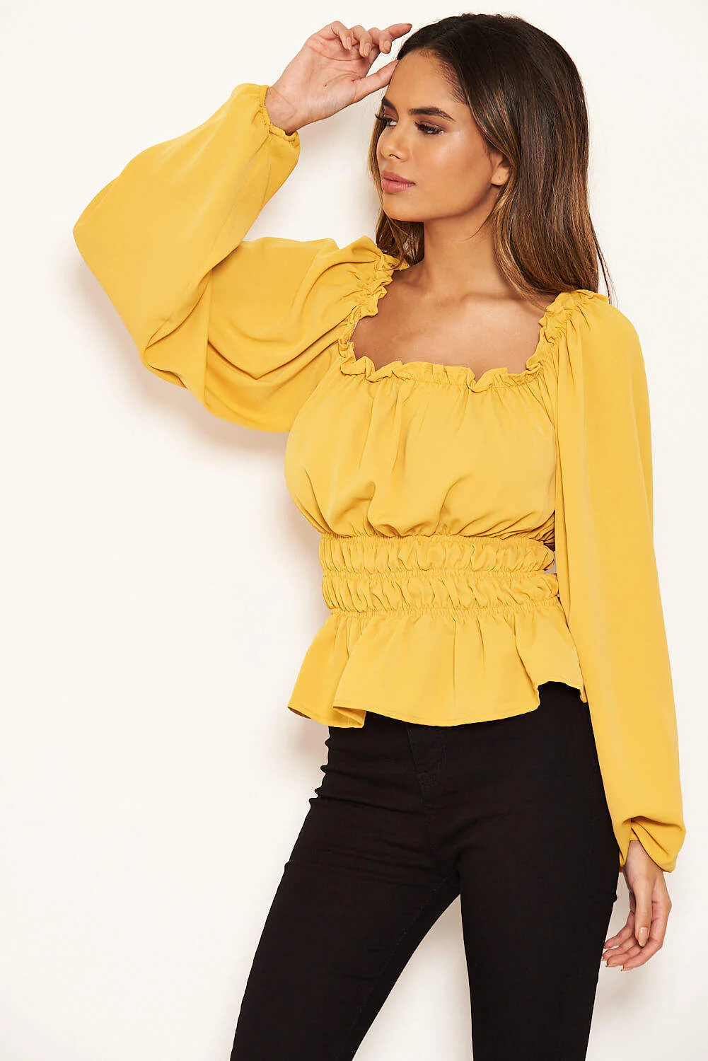 Yellow Square Neck Elasticated Top - Image 4