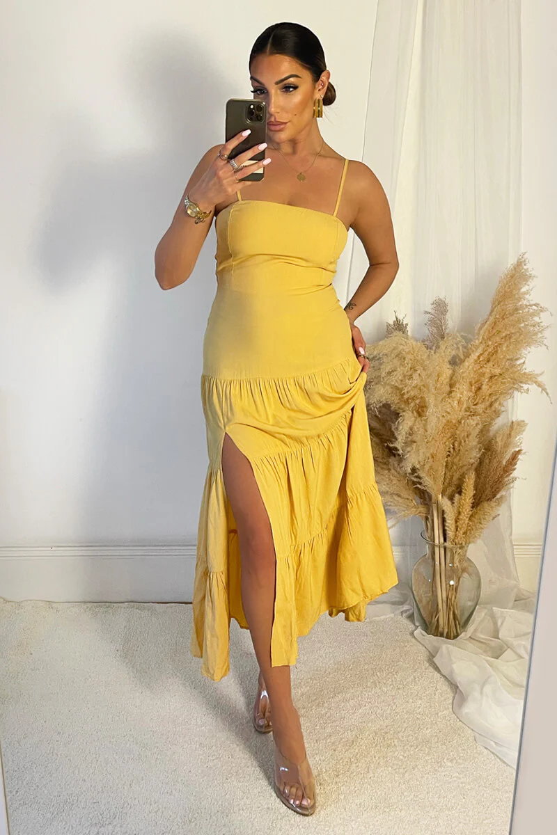Yellow Strappy Smock Midi Dress - Image 2