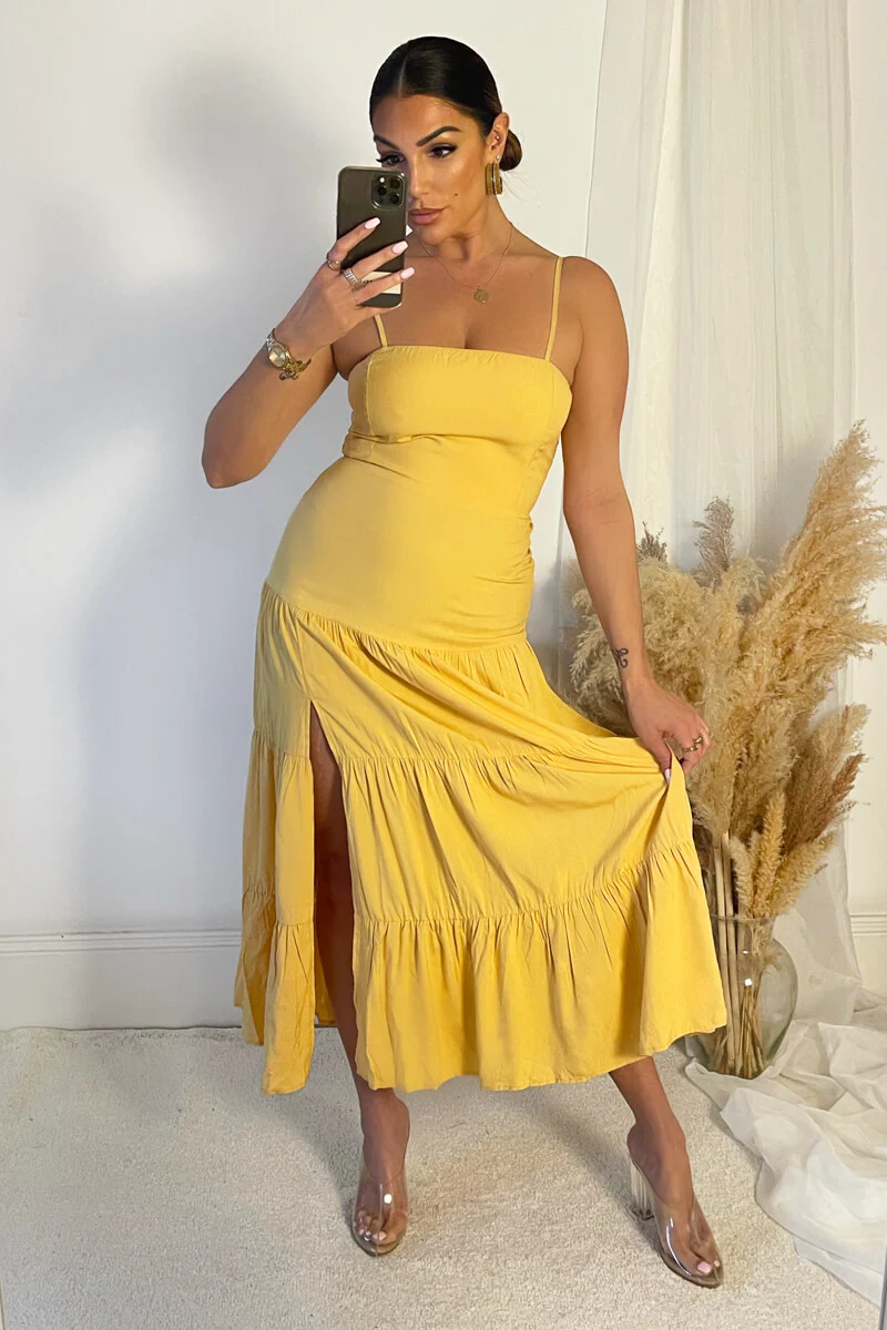 Yellow Strappy Smock Midi Dress - Image 3
